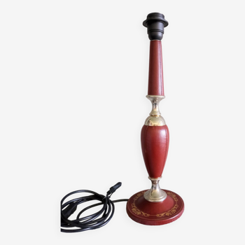 Pied de lampe gainé de cuir bordeaux, années 50