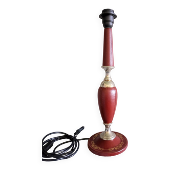 Lamp base covered in burgundy leather from the 1950s