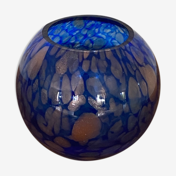 Blue vase in copper spotted glass