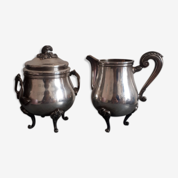 Sweetener and milk jug in silver metal Christofle Gallia collection