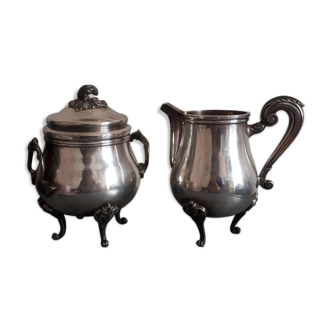 Sweetener and milk jug in silver metal Christofle Gallia collection