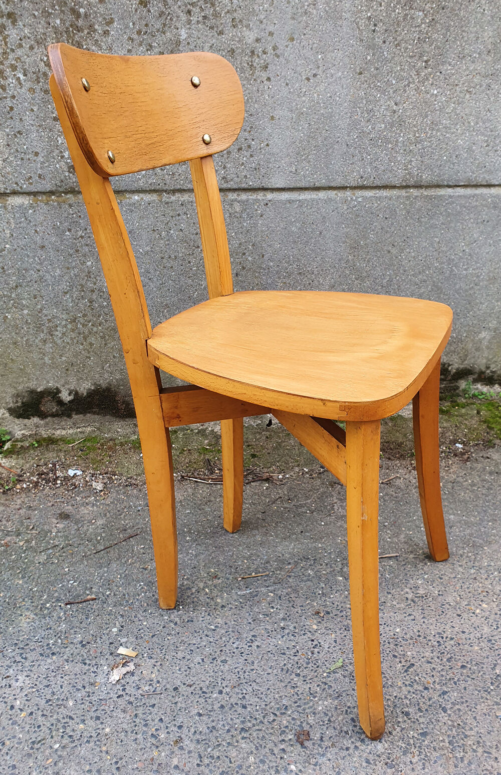Bistro chair blond wood, signed, numbered, vintage, 50s