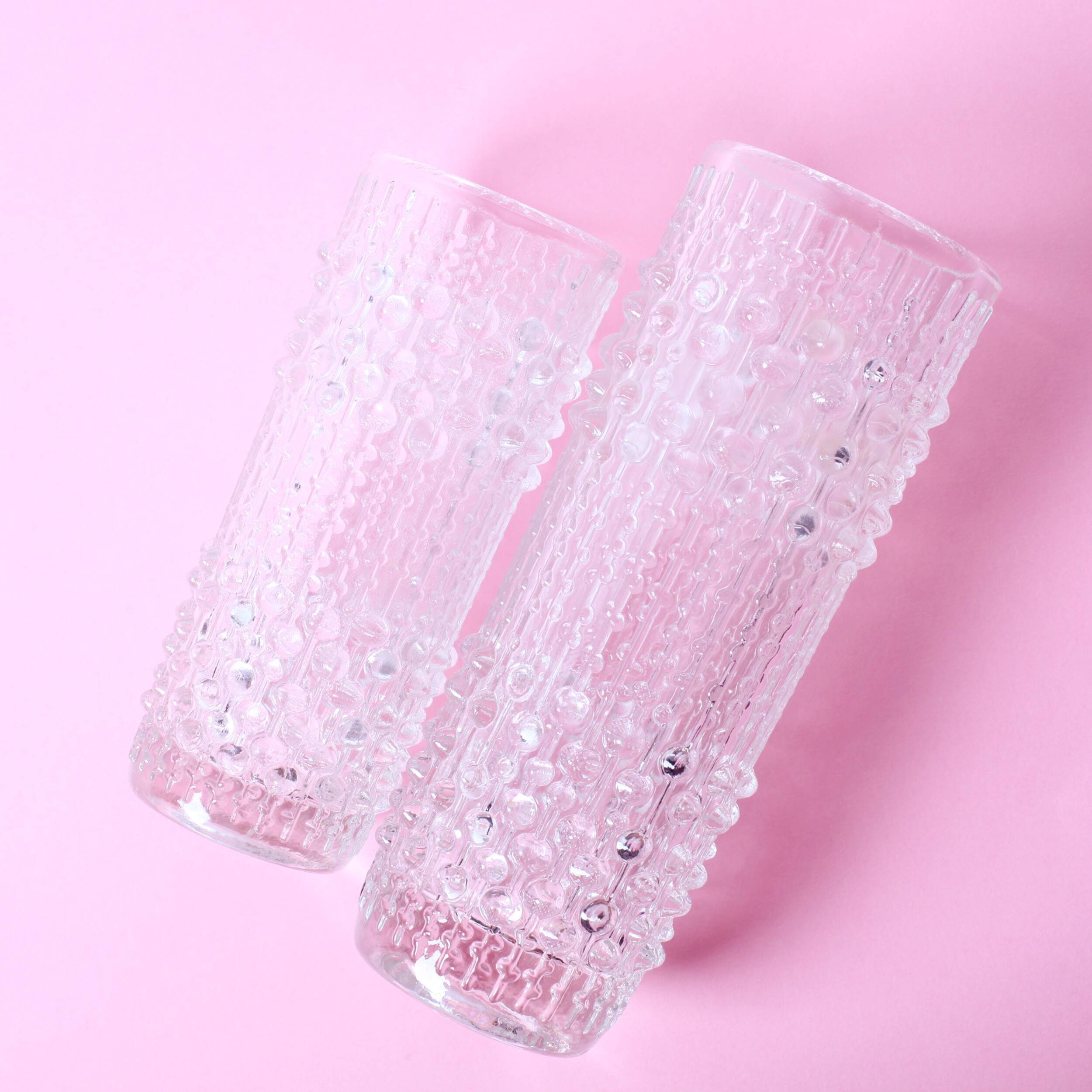 Set of 2 Vintage CandleWax Pressed Glass Vases / František Pečený / 1972