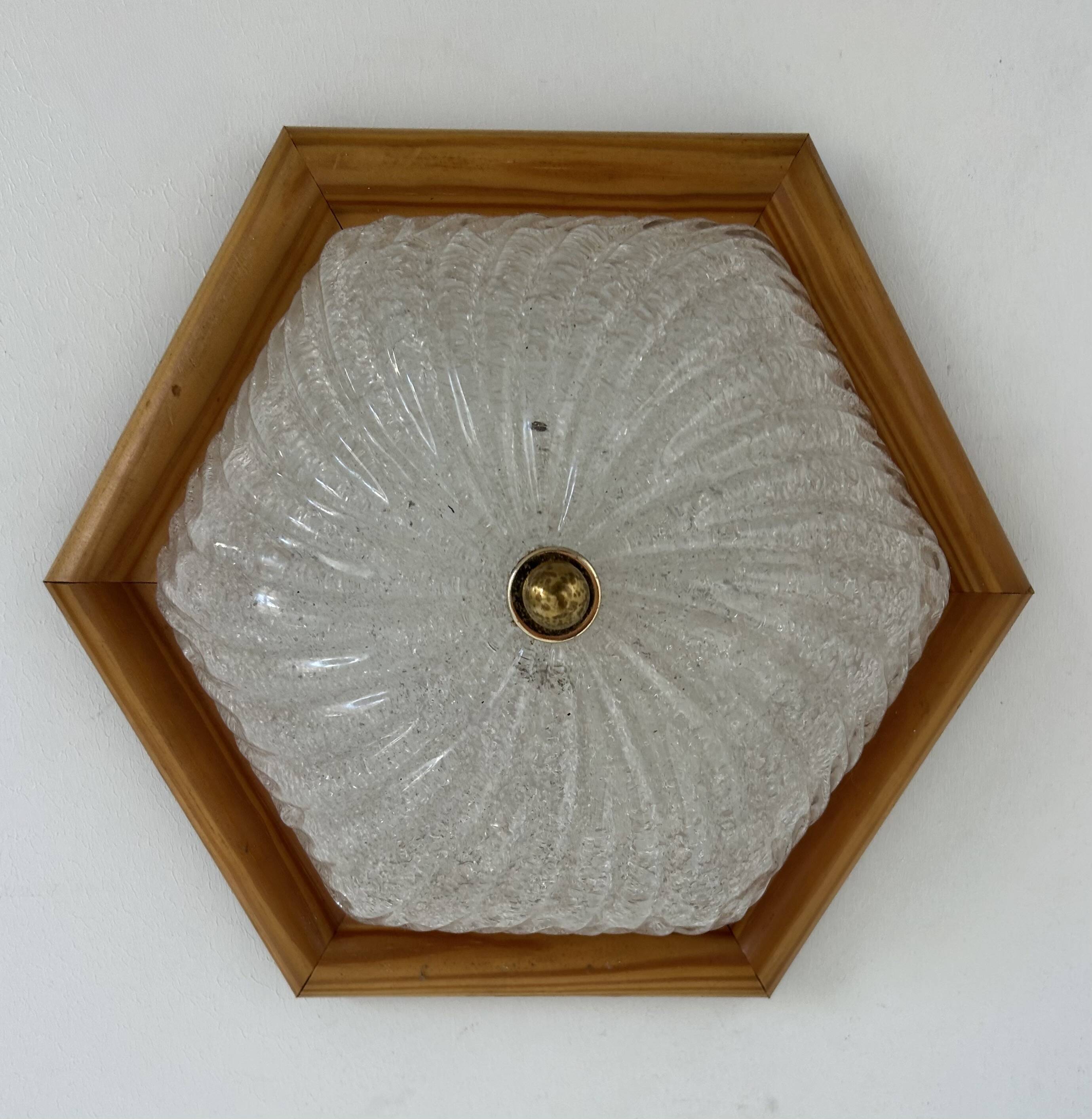 Pair of vintage wall lights, pine and Murano glass, Italy 1980