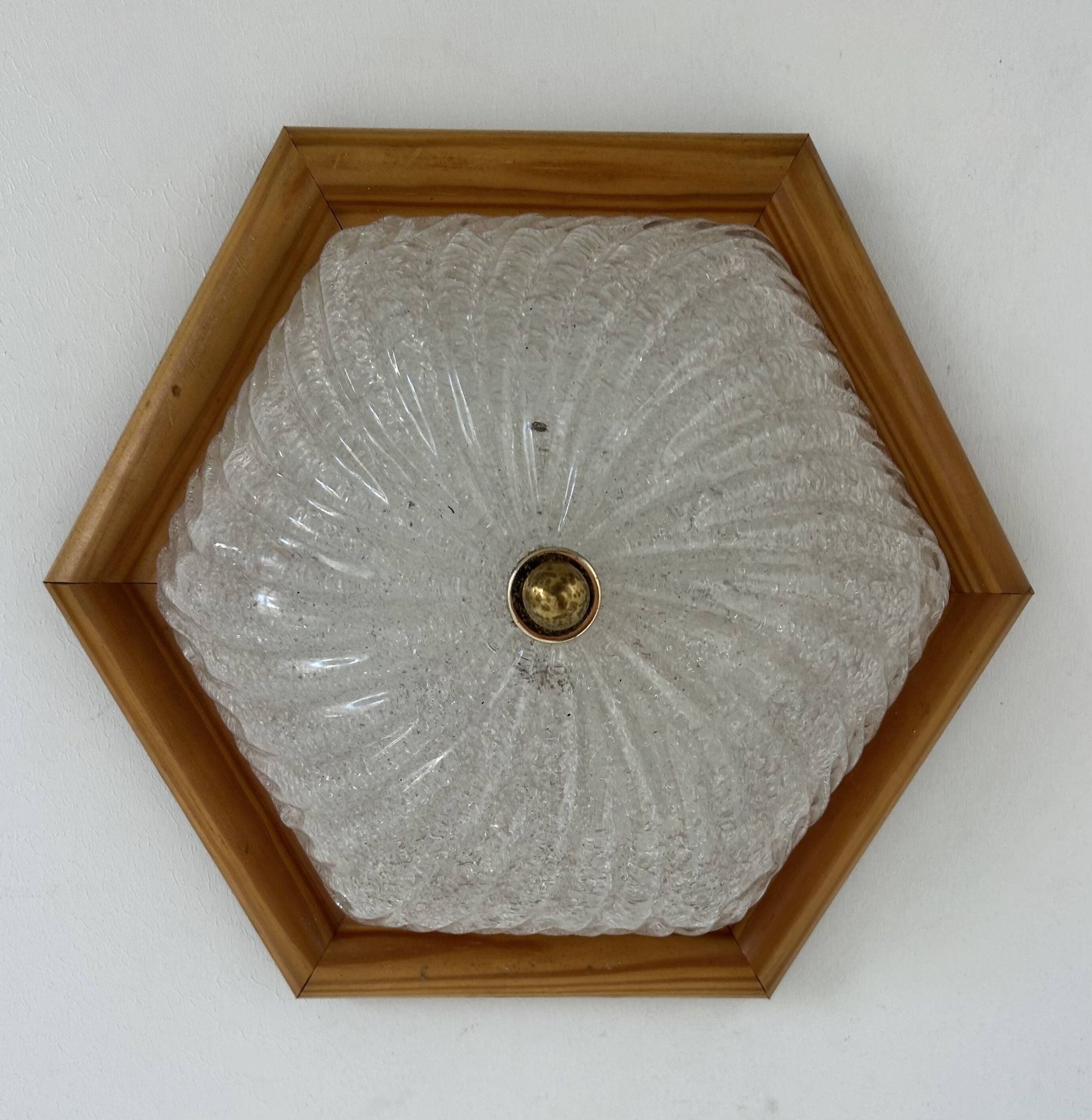 Pair of vintage wall lights, pine and Murano glass, Italy 1980