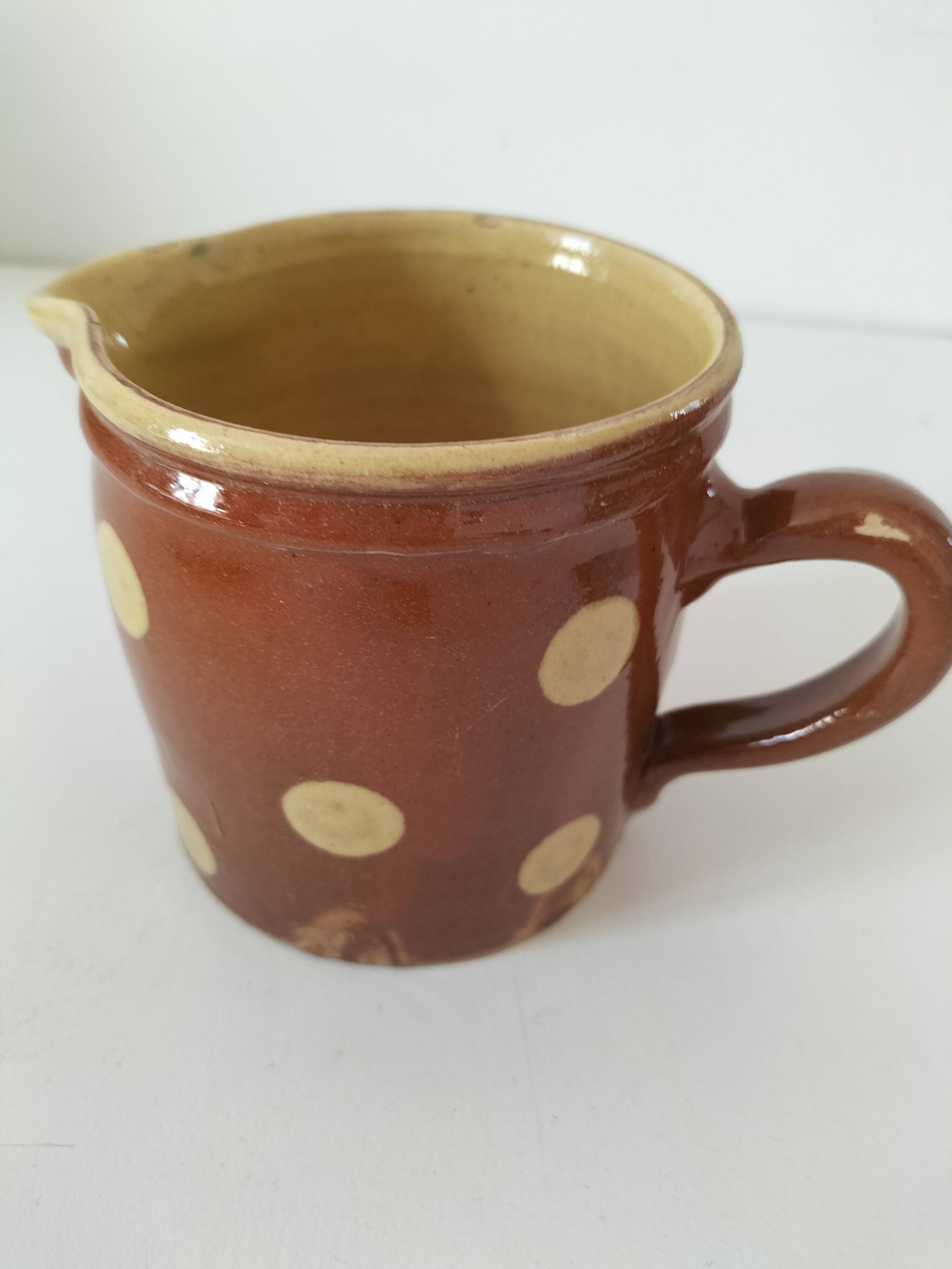 Small caramel milk jug with polka dots – Vintage Savoyard pottery