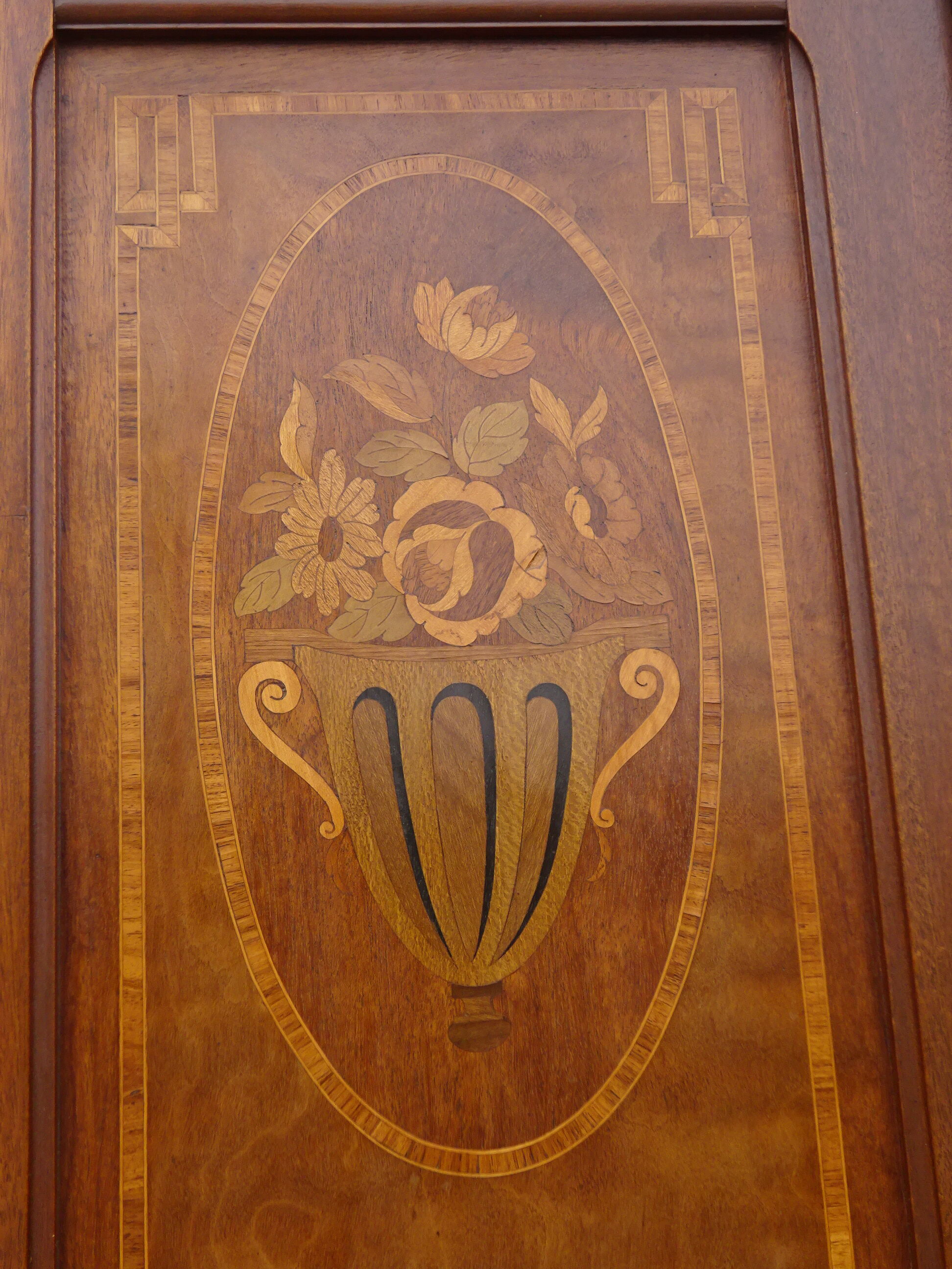 Louis XVI style wardrobe late nineteenth century, mahogany and marquetry