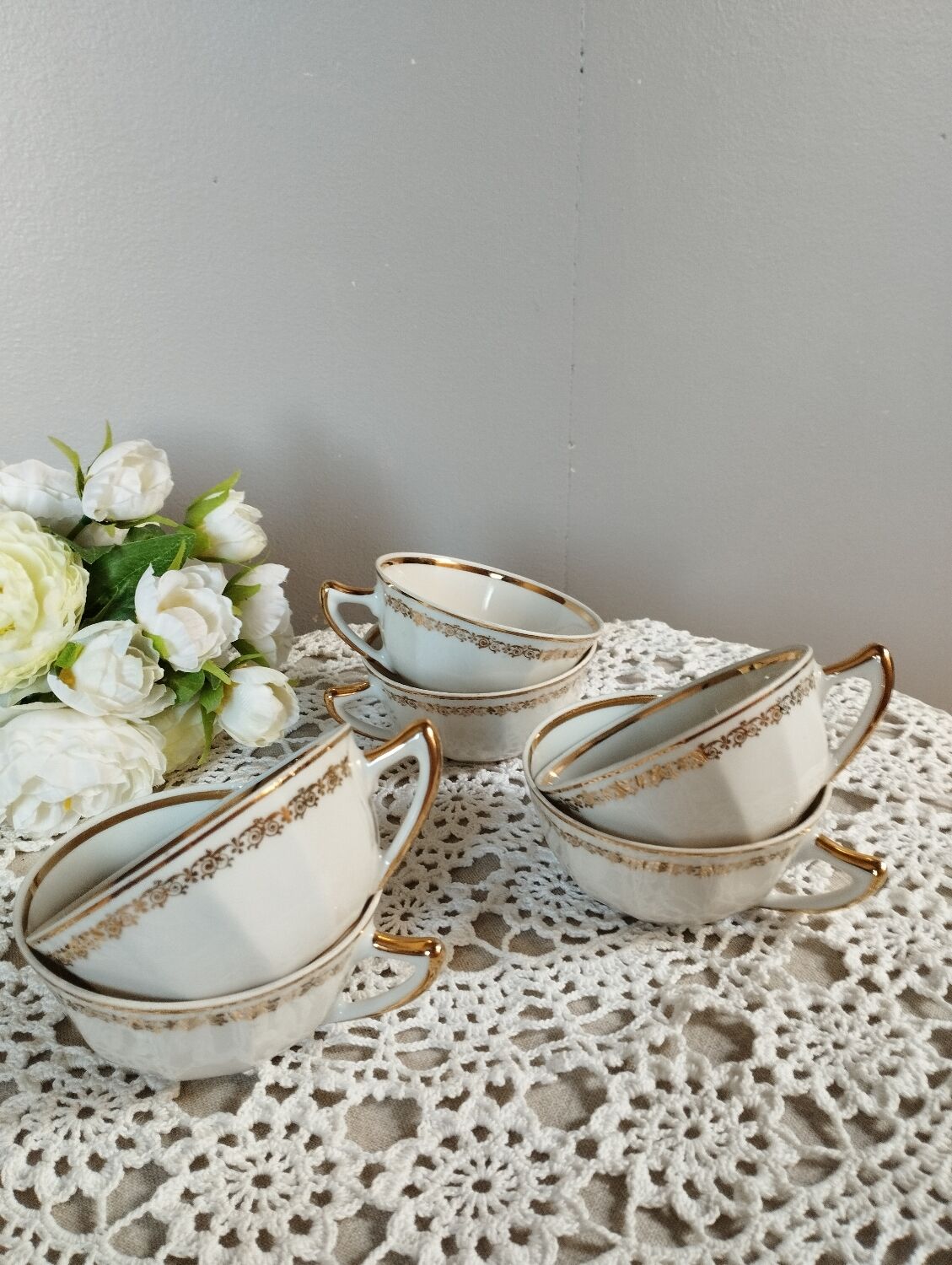 6 tasses café porcelaine F. Chauvigny, France, 1960