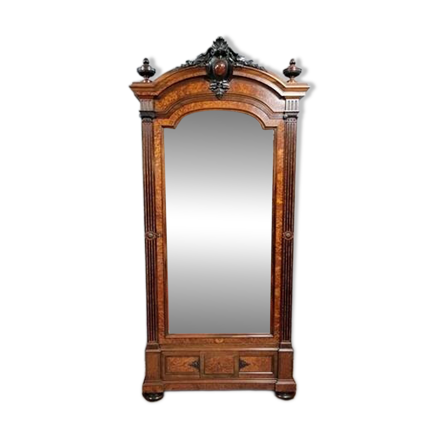 Parisian mirrored armoire in Louis XVI style in rosewood and elm burl