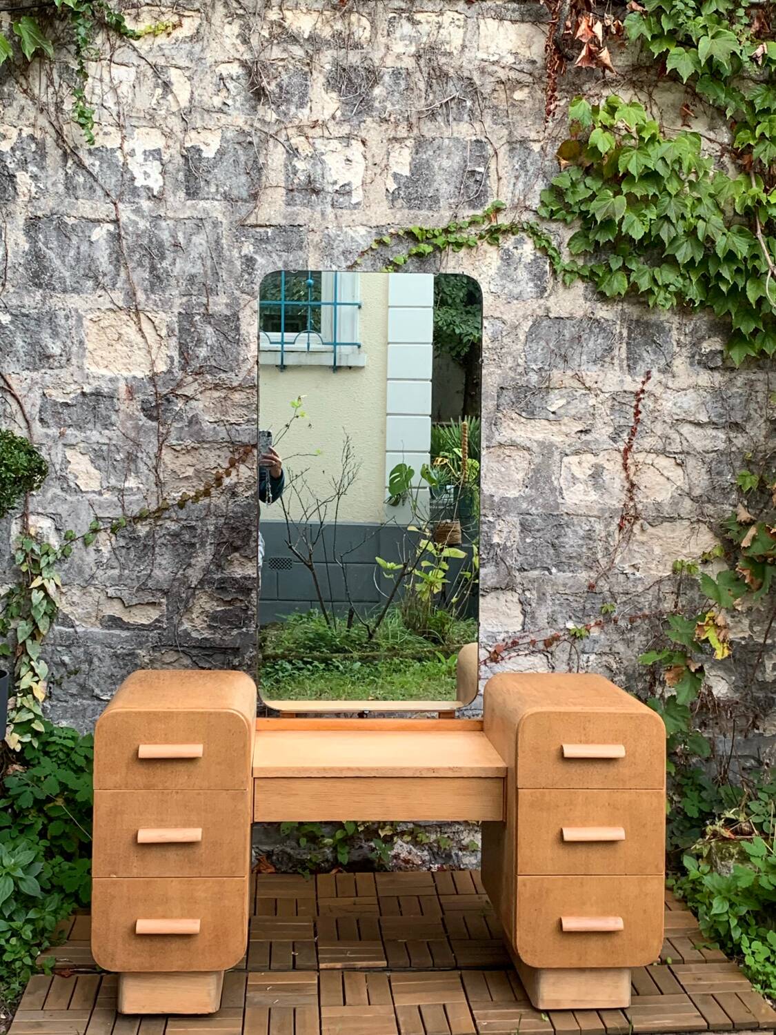 Art Deco dressing table in raw oak produced by Tatra Nabytok Czechoslovakia 1950