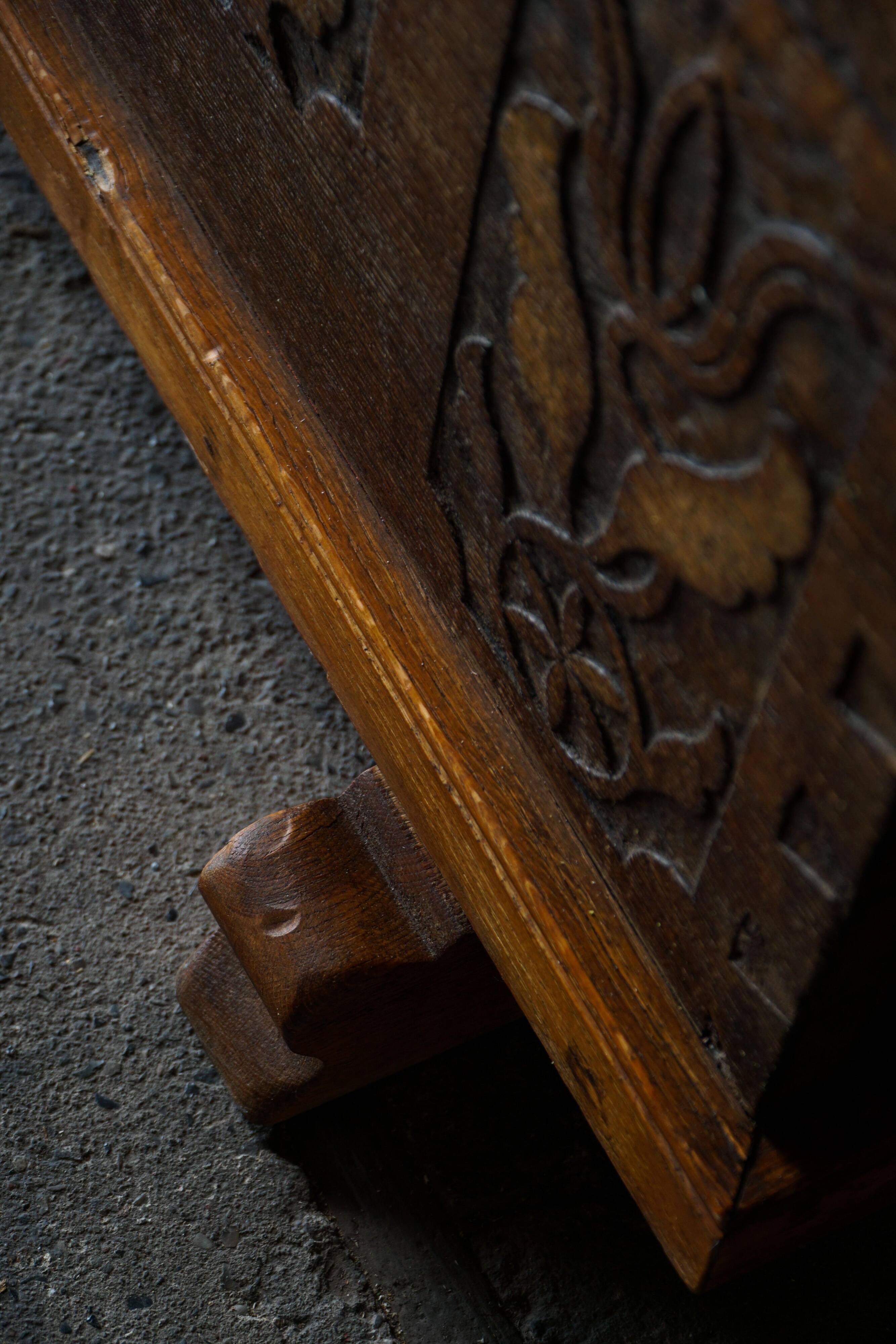 18th-century Scandinavian popular art oak chest with carved panels, dated 1764.