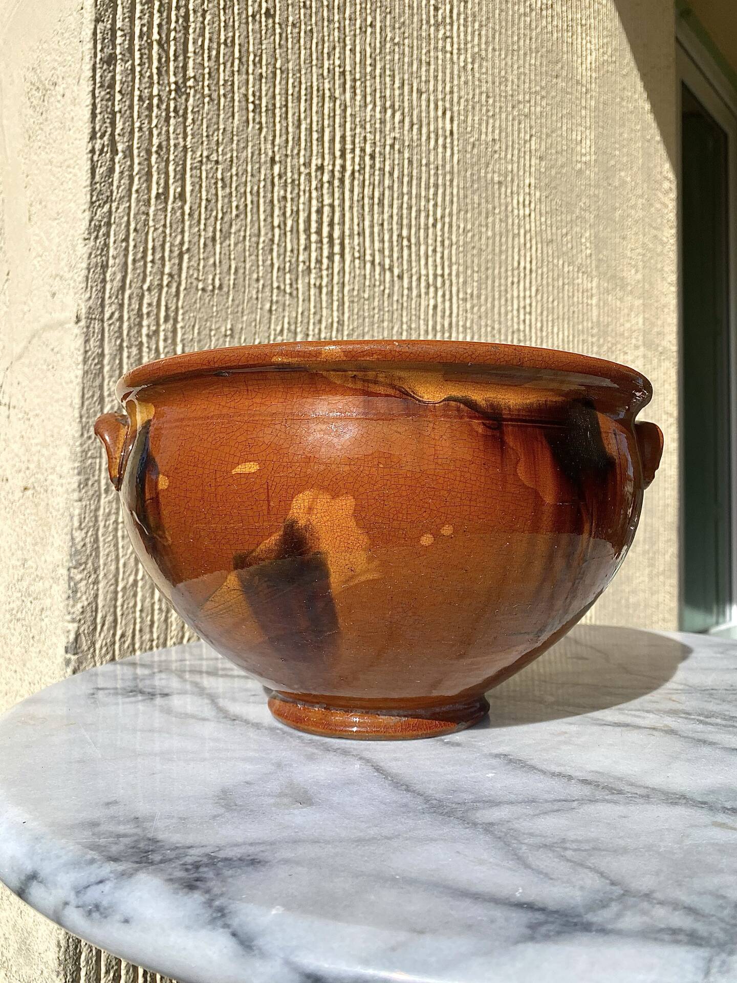 Antique glazed earthenware soup tureen.