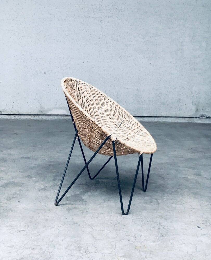 Mid-Century Modern Design Egg Basket Wicker Chairs, Italy, 1950s, Set of 3