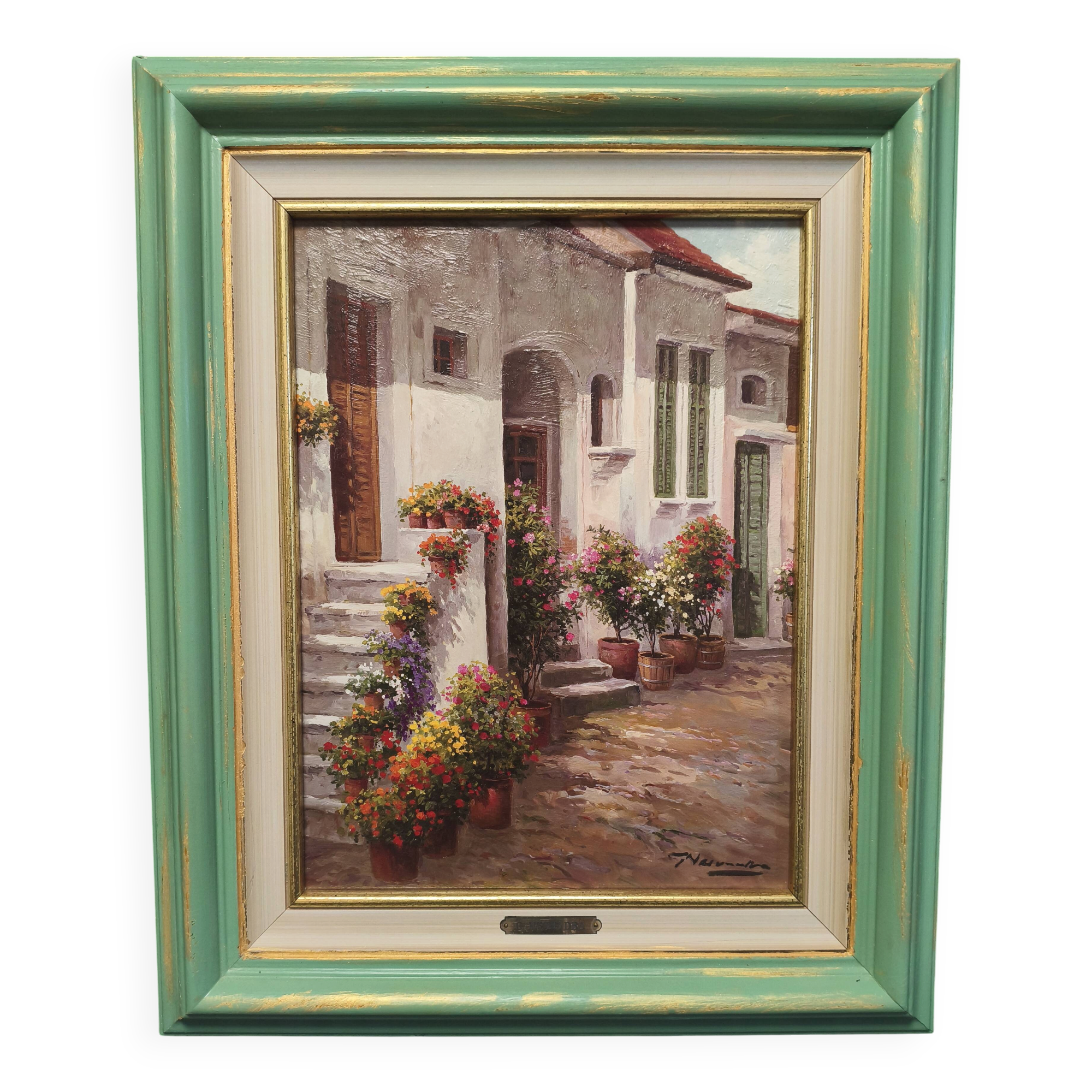 G. NESWADBA – Signed oil on canvas – Flowered alley – Painting 46x56 cm