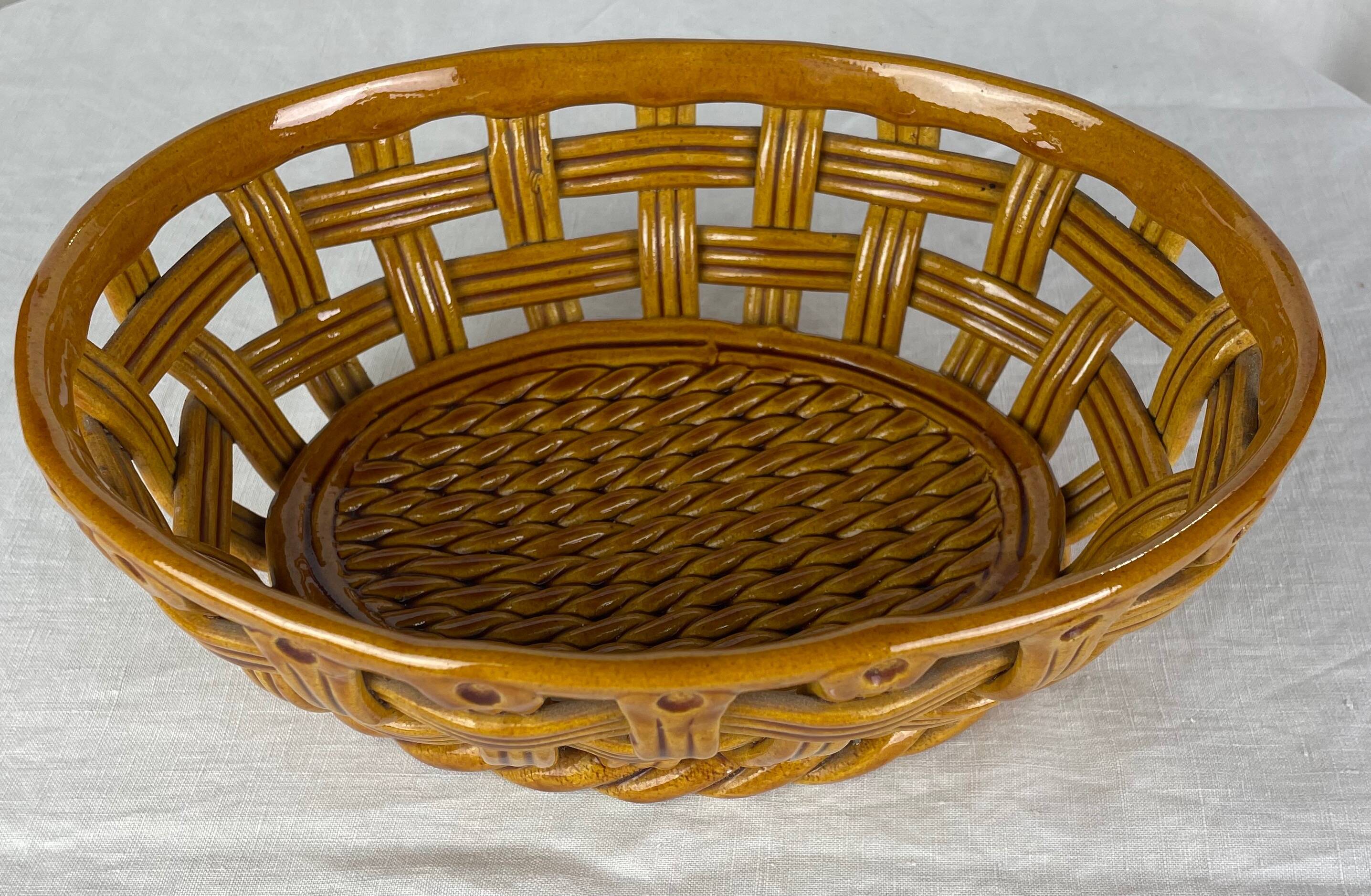 Vallauris ocher colored ceramic basket