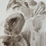 Tableau signé aquarelle monochrome sépia étude de la statue « le baiser de Rodin »