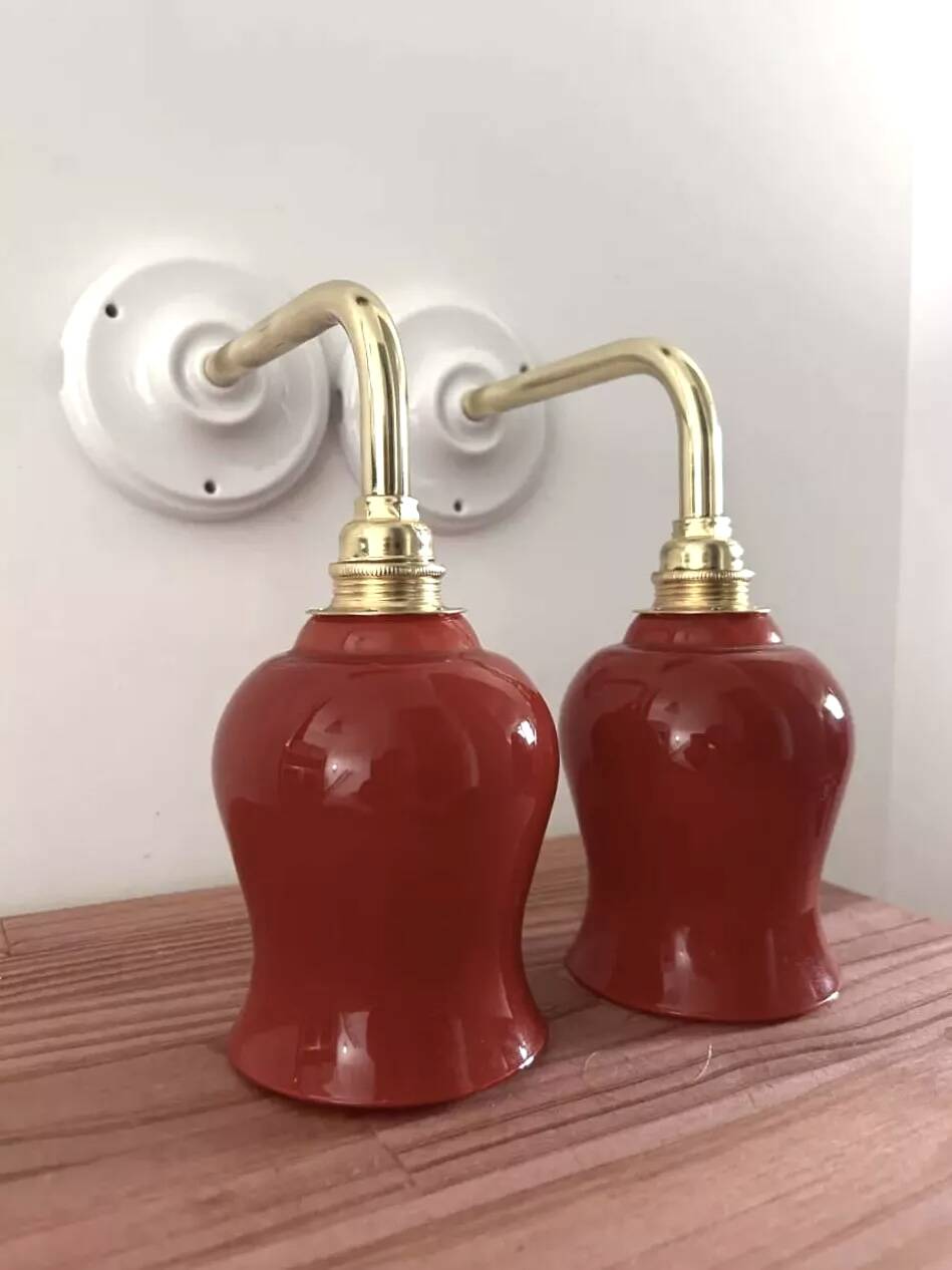 Pair of ceramic and glass wall sconces