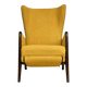 Yellow boucle wingback chair with folding footstool, 1950s