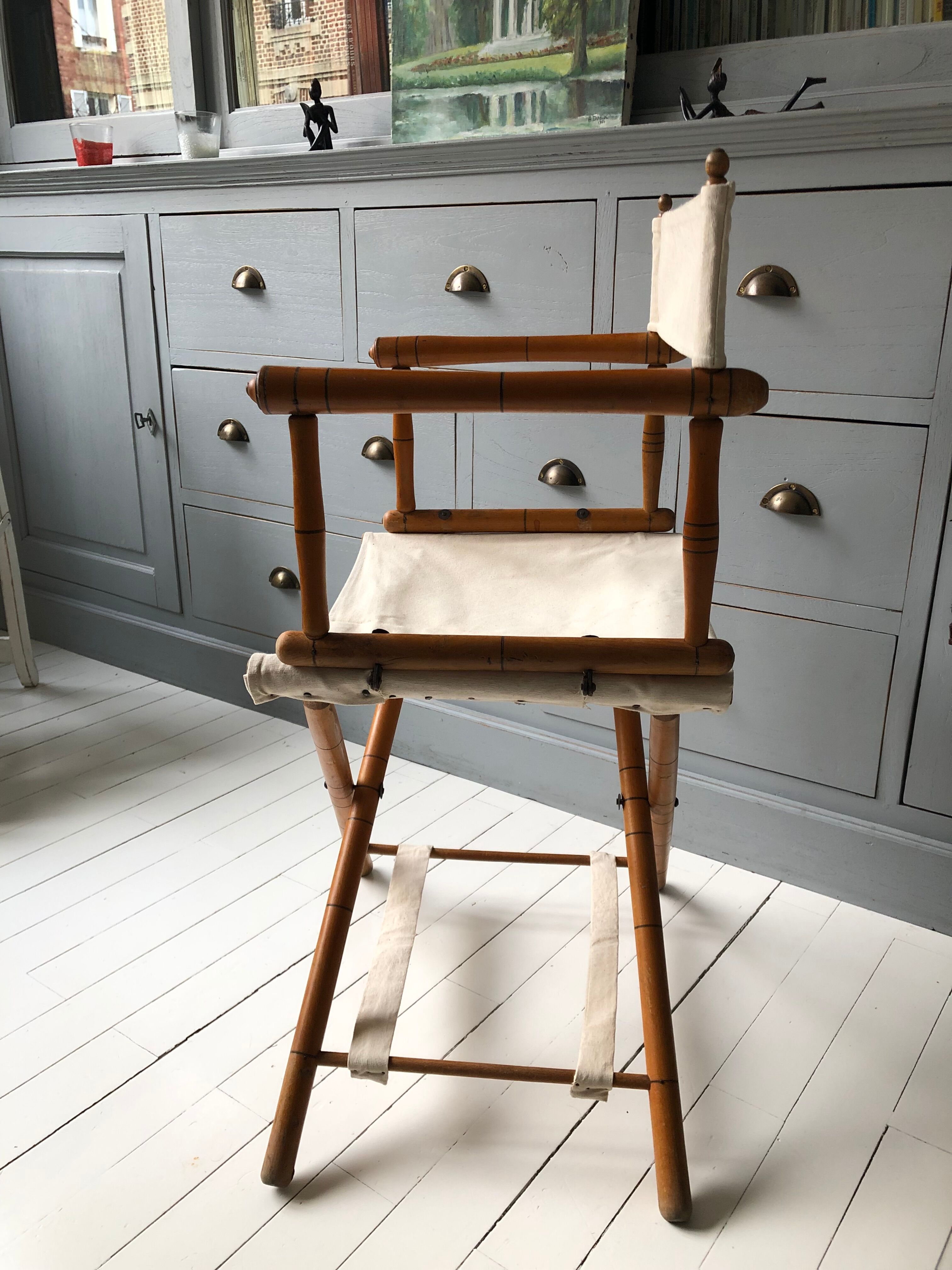 Former director's side chair in wood and canvas