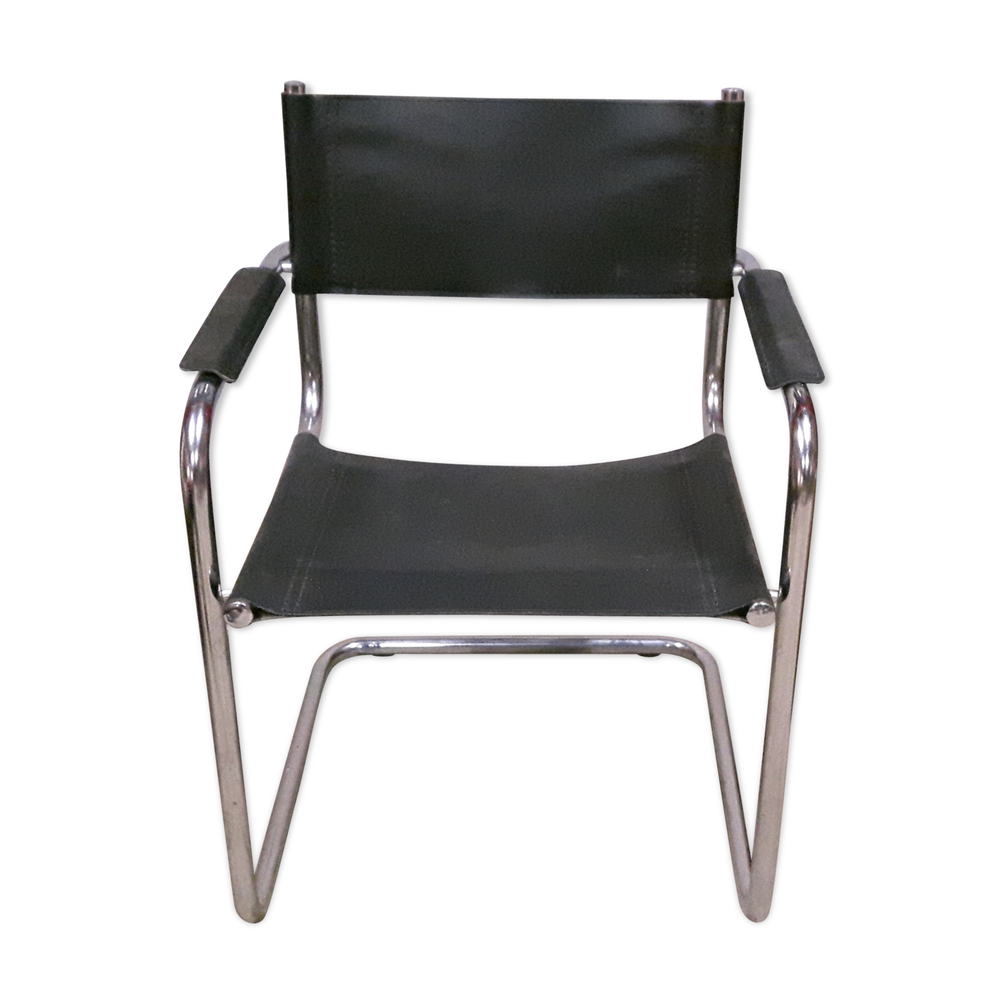Chair black leather and chrome