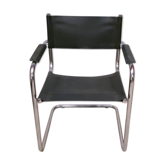 Chair black leather and chrome