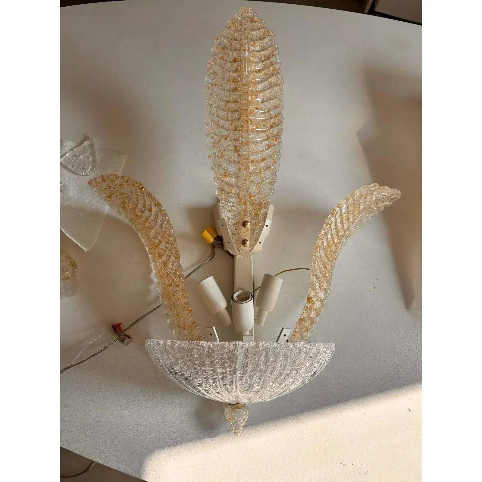 Gold “Graniglia” Leaf Murano Glass Wall Sconces in Venetian Style - a Pair