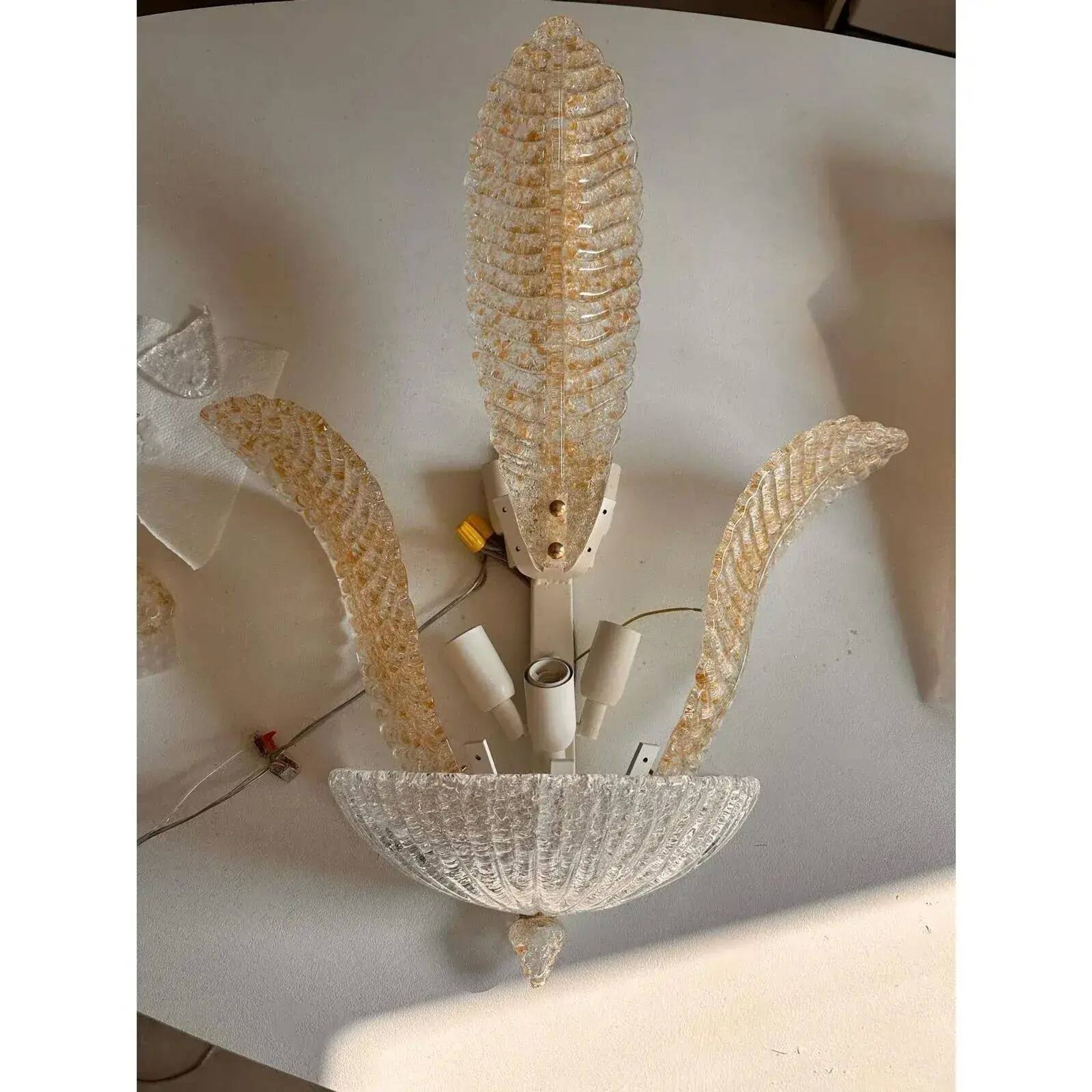 Gold “Graniglia” Leaf Murano Glass Wall Sconces in Venetian Style - a Pair