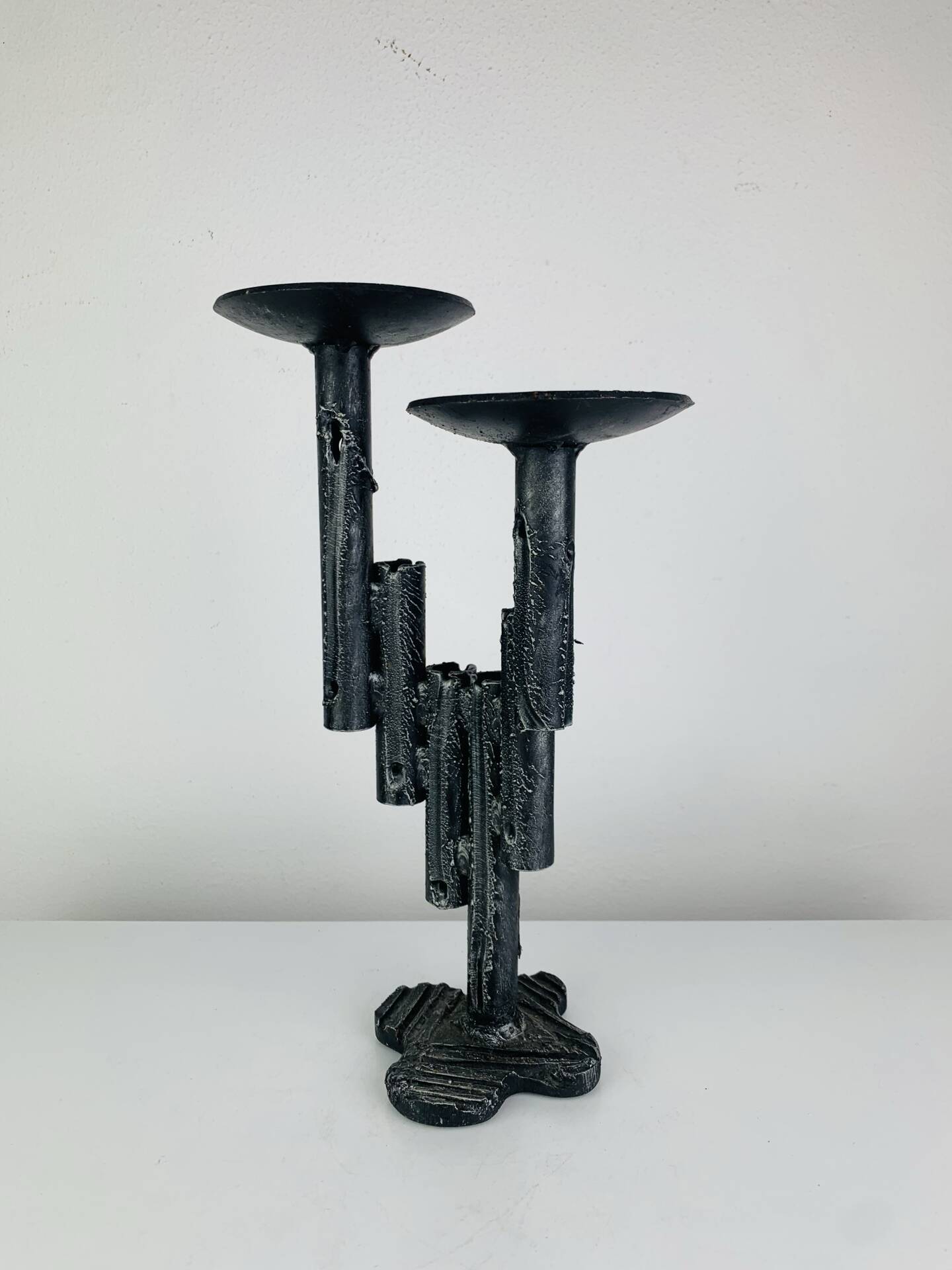 Brutalist iron candlestick, vintage