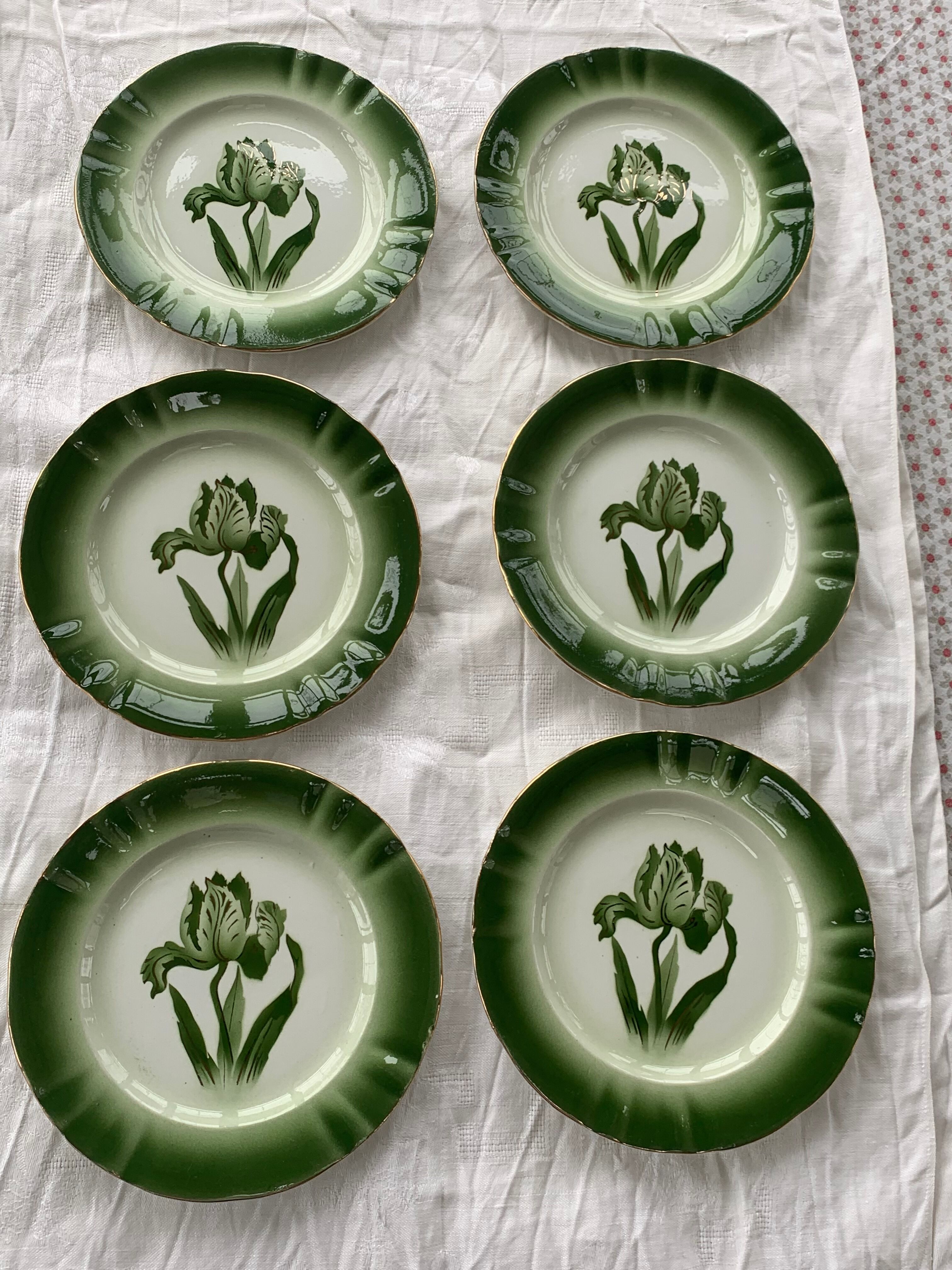 6 flat plates tulip pattern, longwy. Art deco