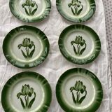 6 flat plates tulip pattern, longwy. Art deco