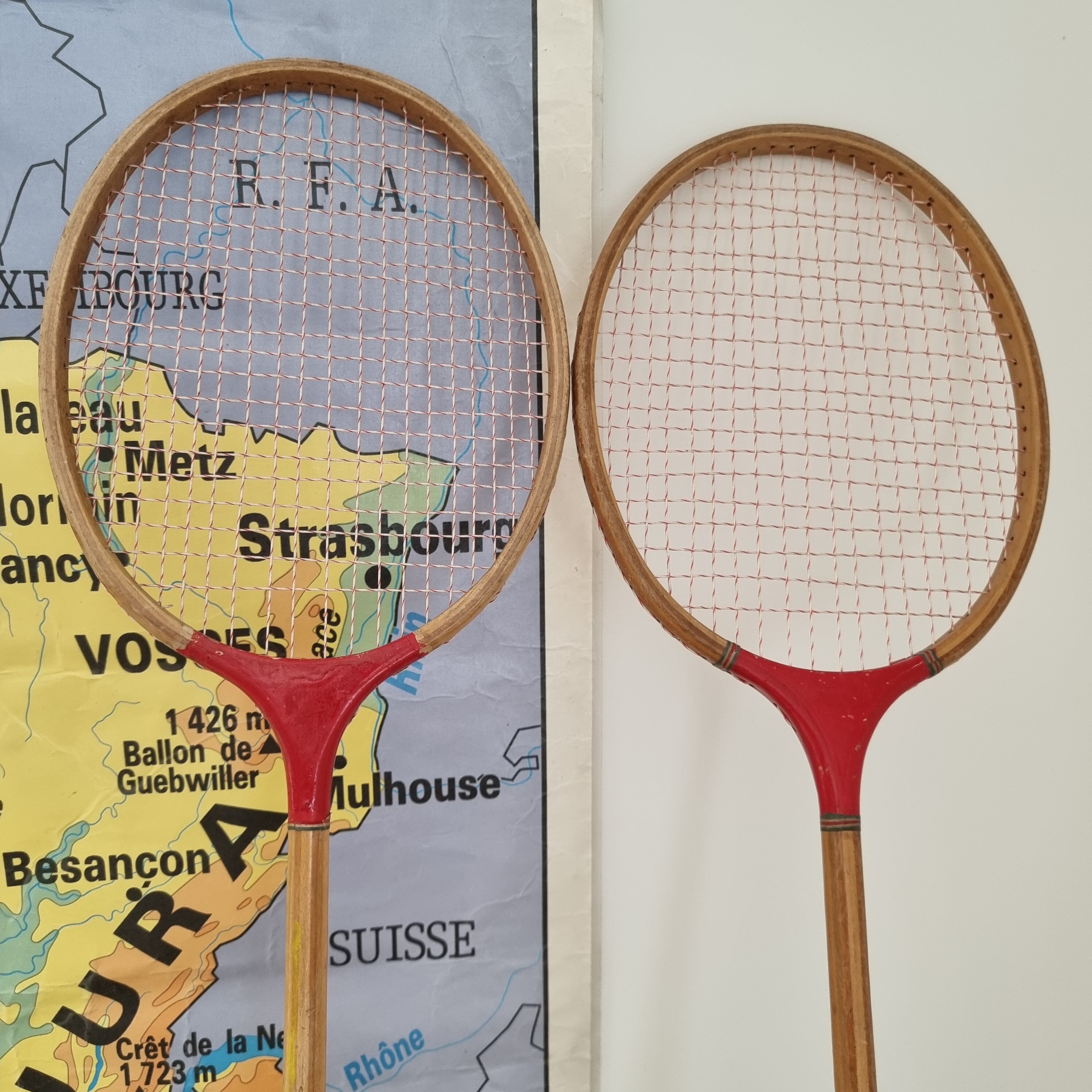 2 Wooden badminton rackets
