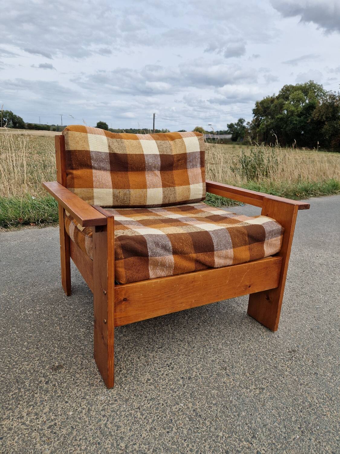 Pair of brutalist pine armchairs circa 1960