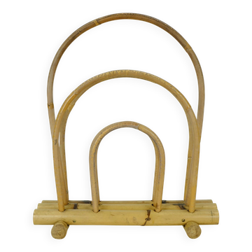 porte-revues vintage des années 1950-60, en bambou, style tiki hawaïen du milieu du siècle