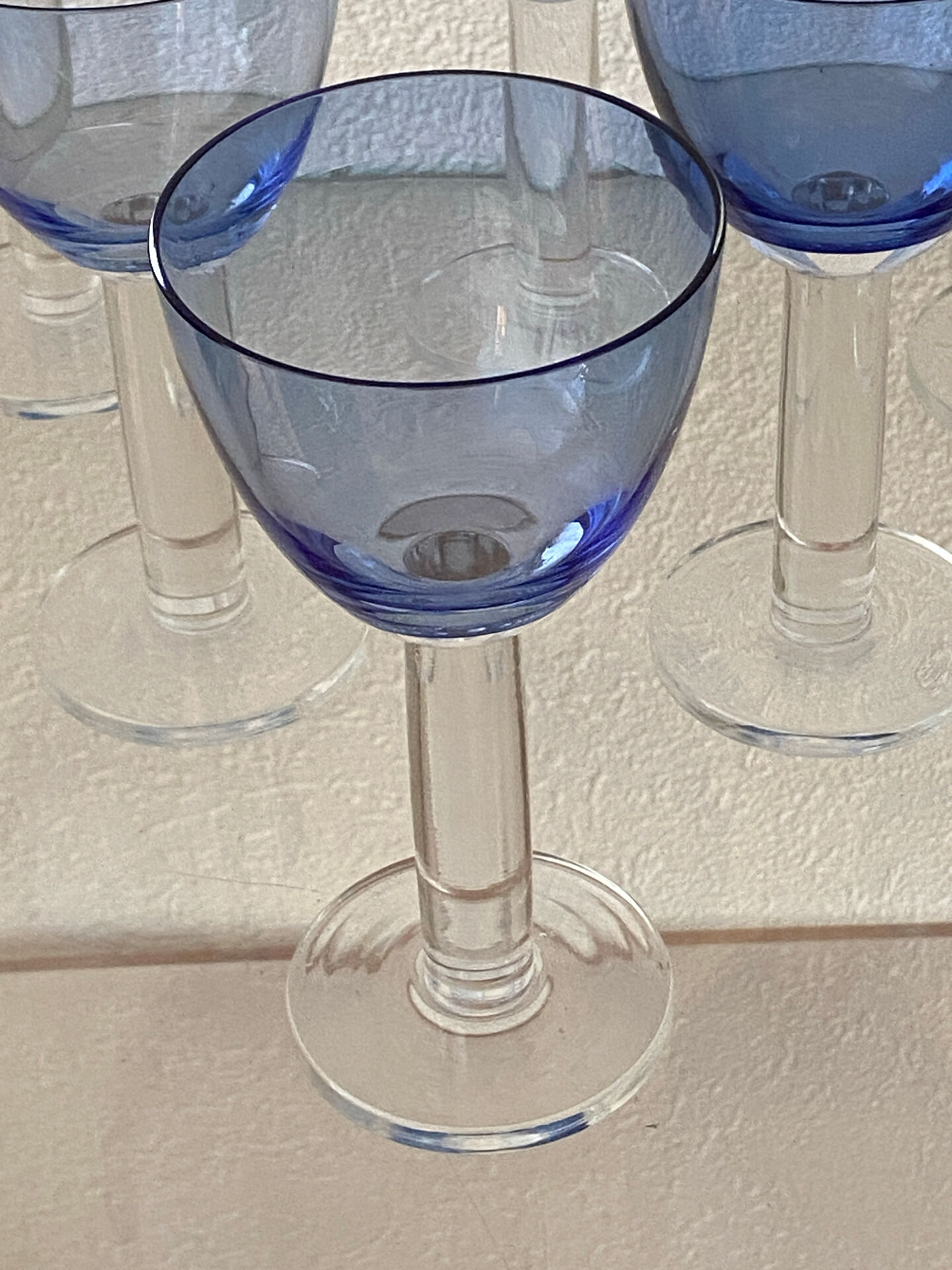 Six two-coloured wine or cocktail glasses.