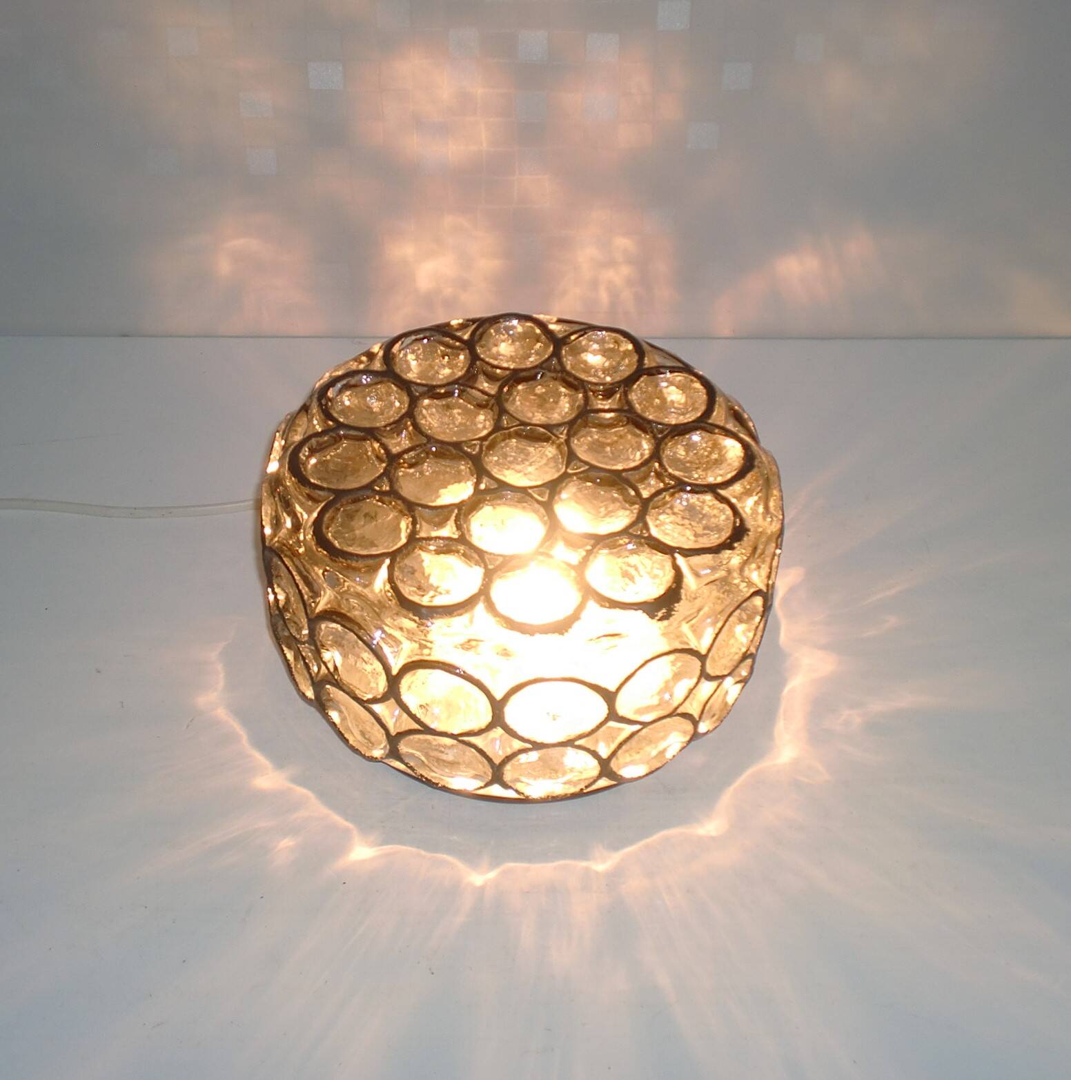 Round iron-ring glass ceiling lamp by Limburg Glashütte 1960s Germany