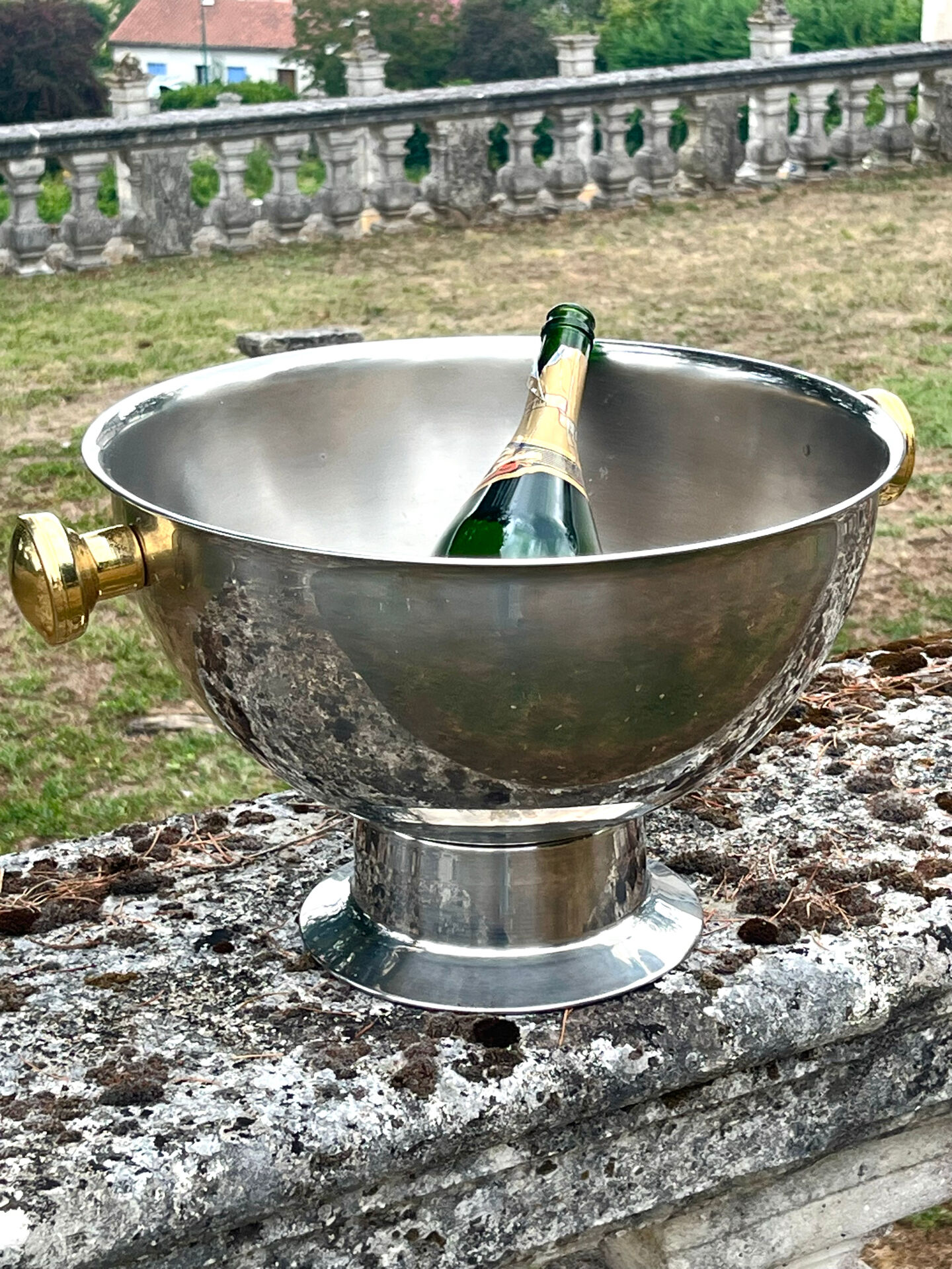 Large Aluminium Champagne Ice Bucket with Gold Tone Handles