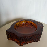 Ashtray in amber bubbled glass