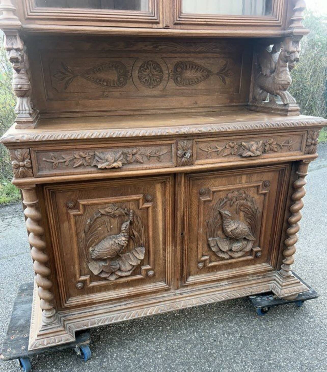 Henri II two-body buffet carved from solid wood