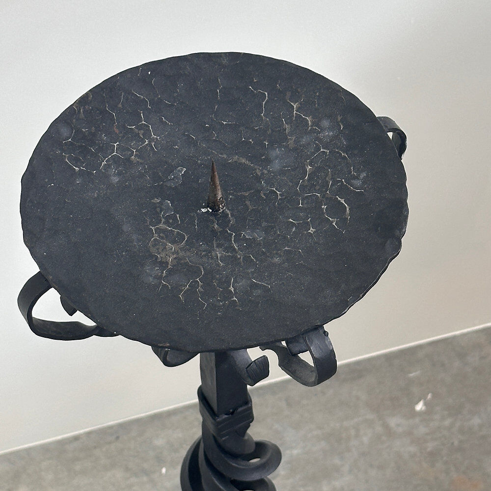 Hand-forged wrought iron candlestick stand, mid-20th century