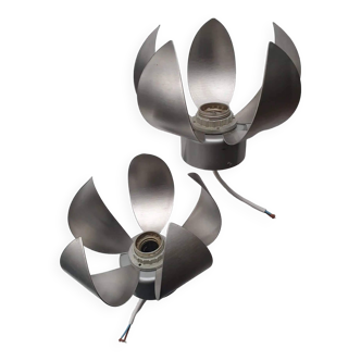 Pair of 70s stainless steel flower wall lights