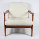 Fauteuil scandinave original Baczyk, années 1960, rénovation, beige, teck