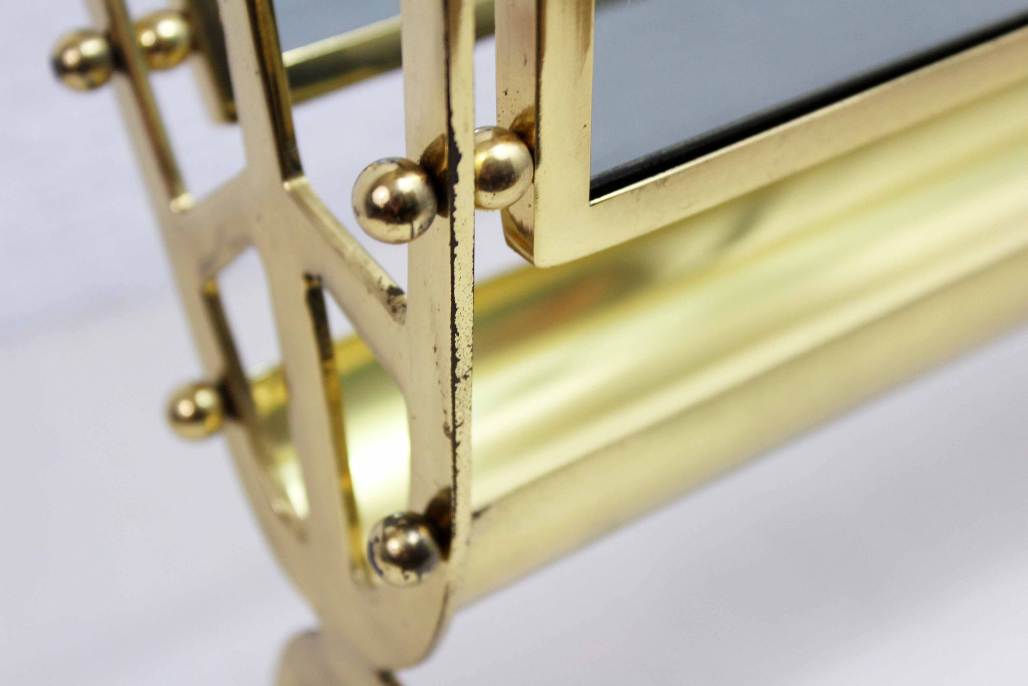 Glass and brass magazine rack, 1970s