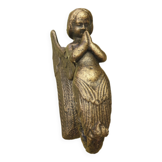Small bronze-colored cast iron mermaid or cherub door knocker - 20th century