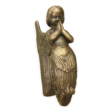 Small bronze-colored cast iron mermaid or cherub door knocker - 20th century