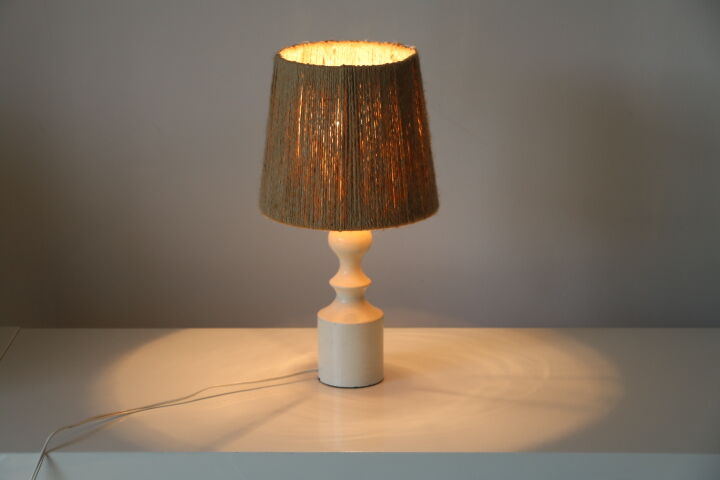 Lampe bois blanc avec abat-jour corde