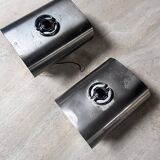 Pair of vintage brushed metal wall lights, 1970s,