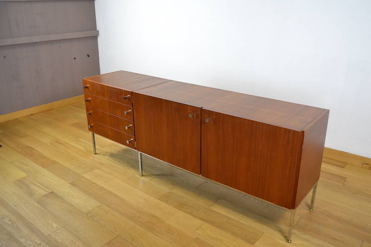Mahogany Enfilade & Chrome Legs by Luigi Bartolini Vintage 1960