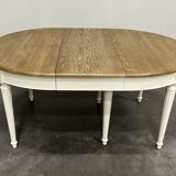 Extendable oak dining table, white legs, 4/6 place settings