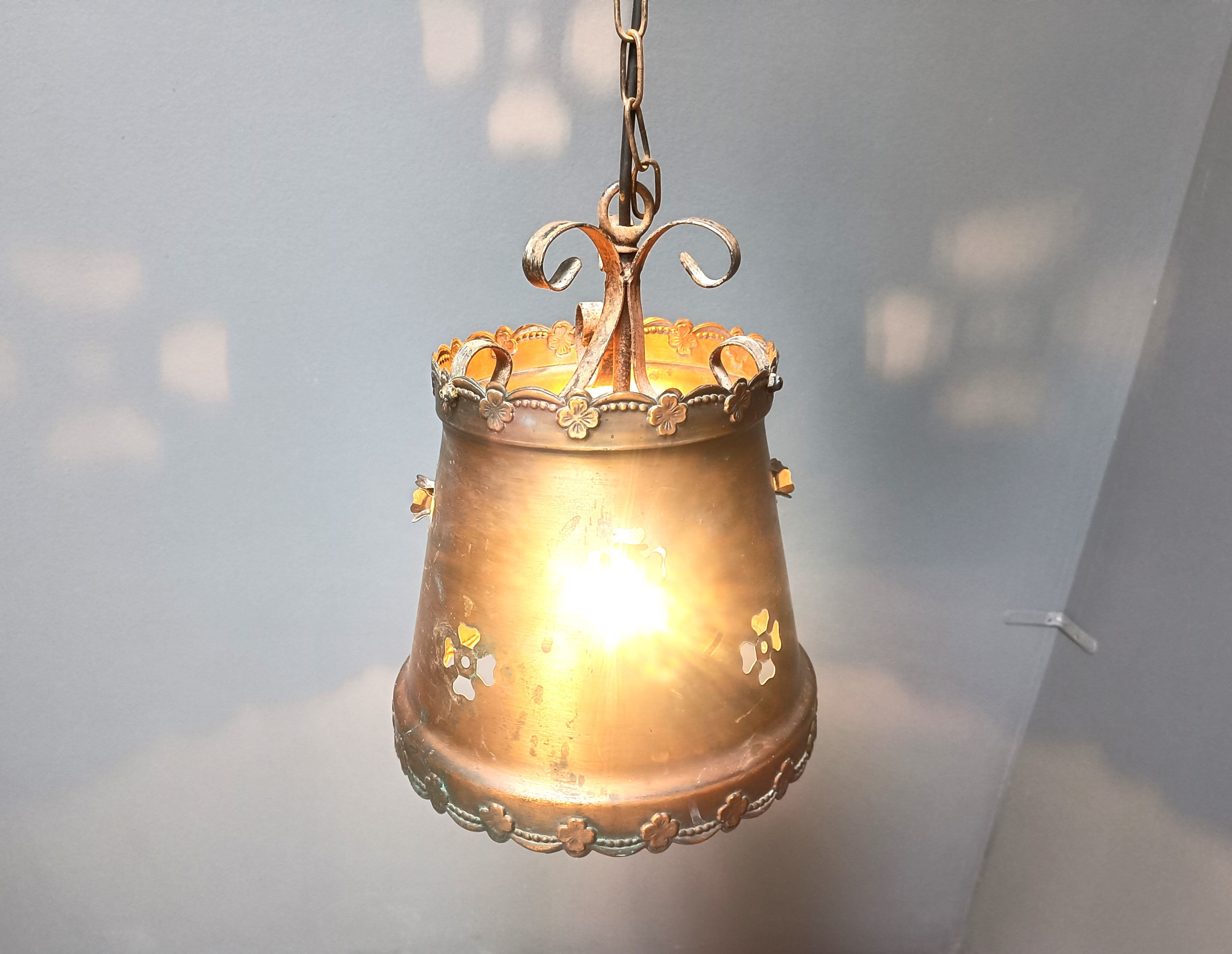 Brutalist copper pendant light, 1970s