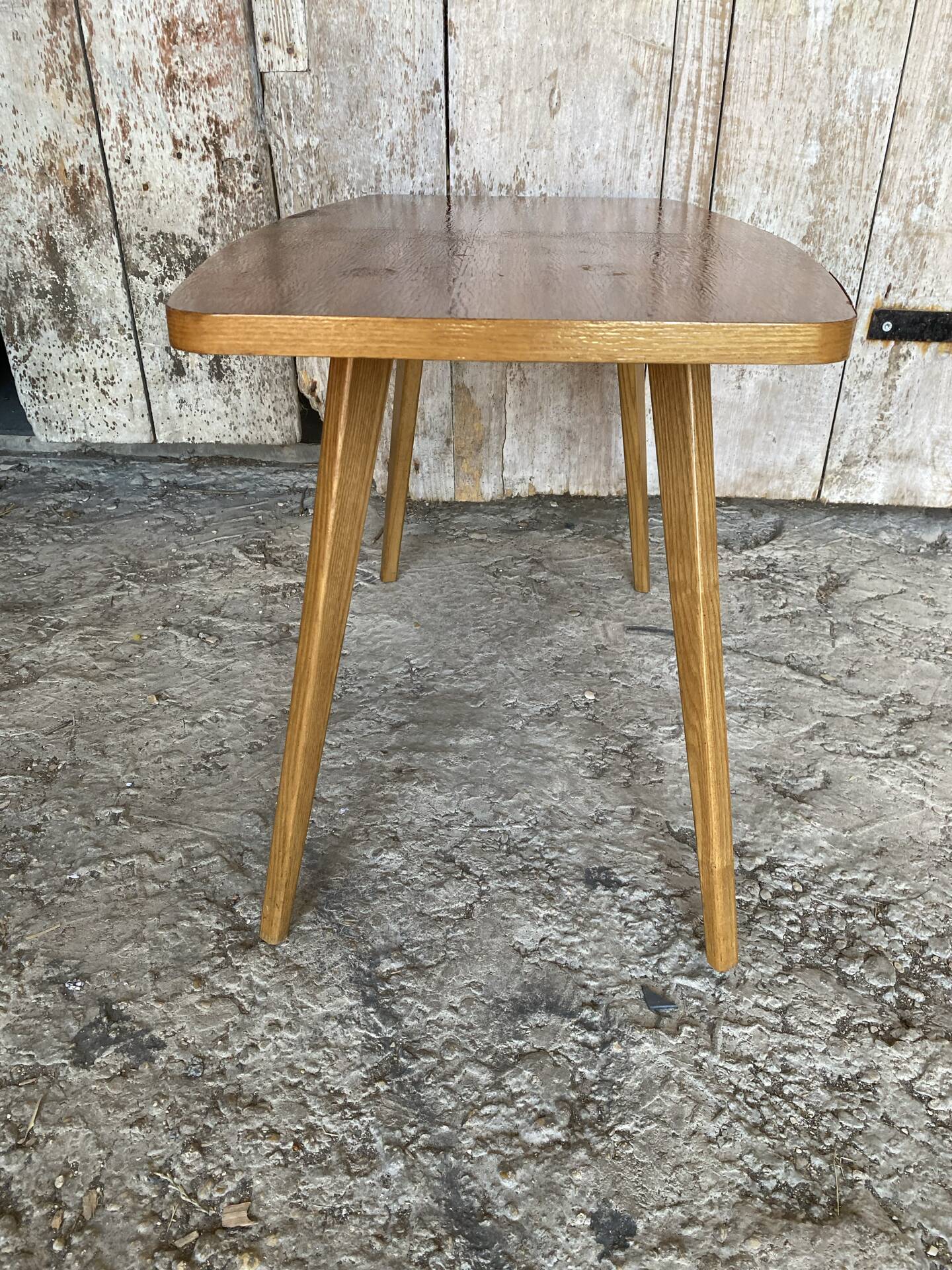 Table Basse Ancienne Scandinave Bois Pieds Compas Années 60 Vintage #E